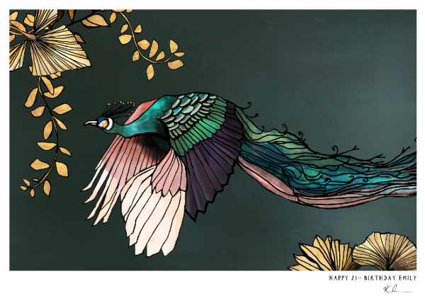 Personalised flying peacock print