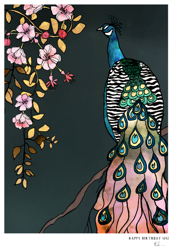 Personalised perching peacock print