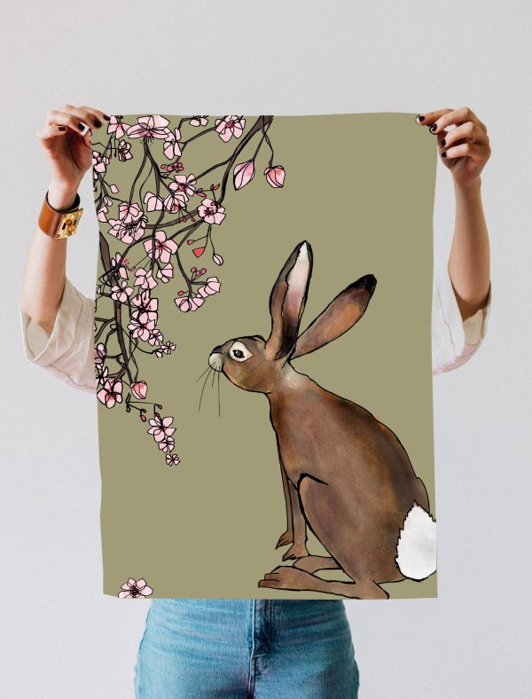 spring hare tea towel for web