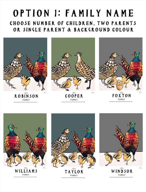 Personalised family pheasant print examples 1