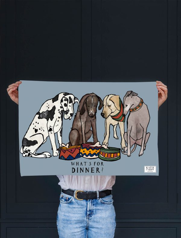 Whats for Dinner tea towel by katie cardew
